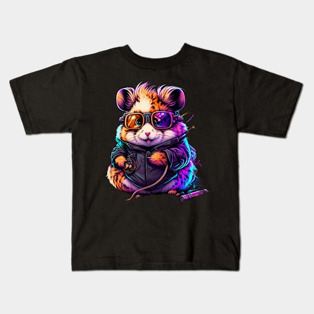 Synthwave/Retrowave neon HAMSTER with Glasses Kids T-Shirt by Civilizationx